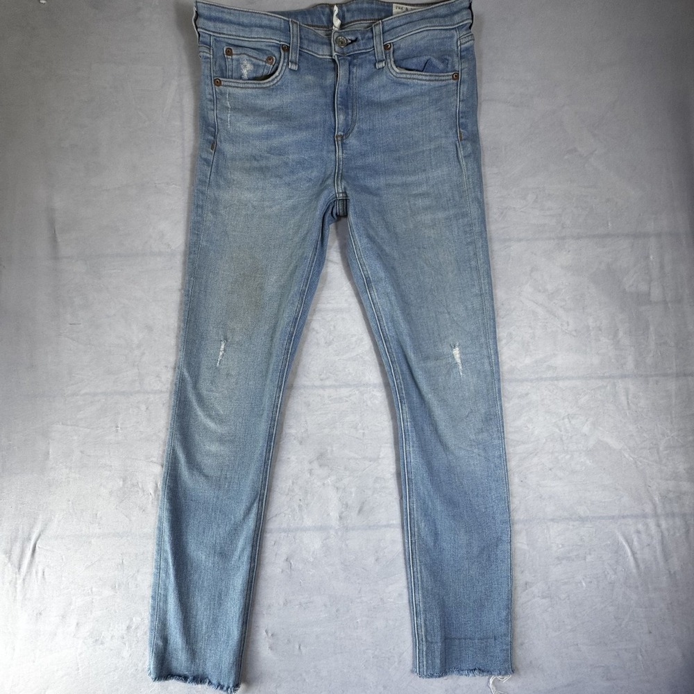 Rag & Bone Womens Ankle Skinny Jeans Blue Denim Stretch‎ Raw Hem Five-Pocket 28